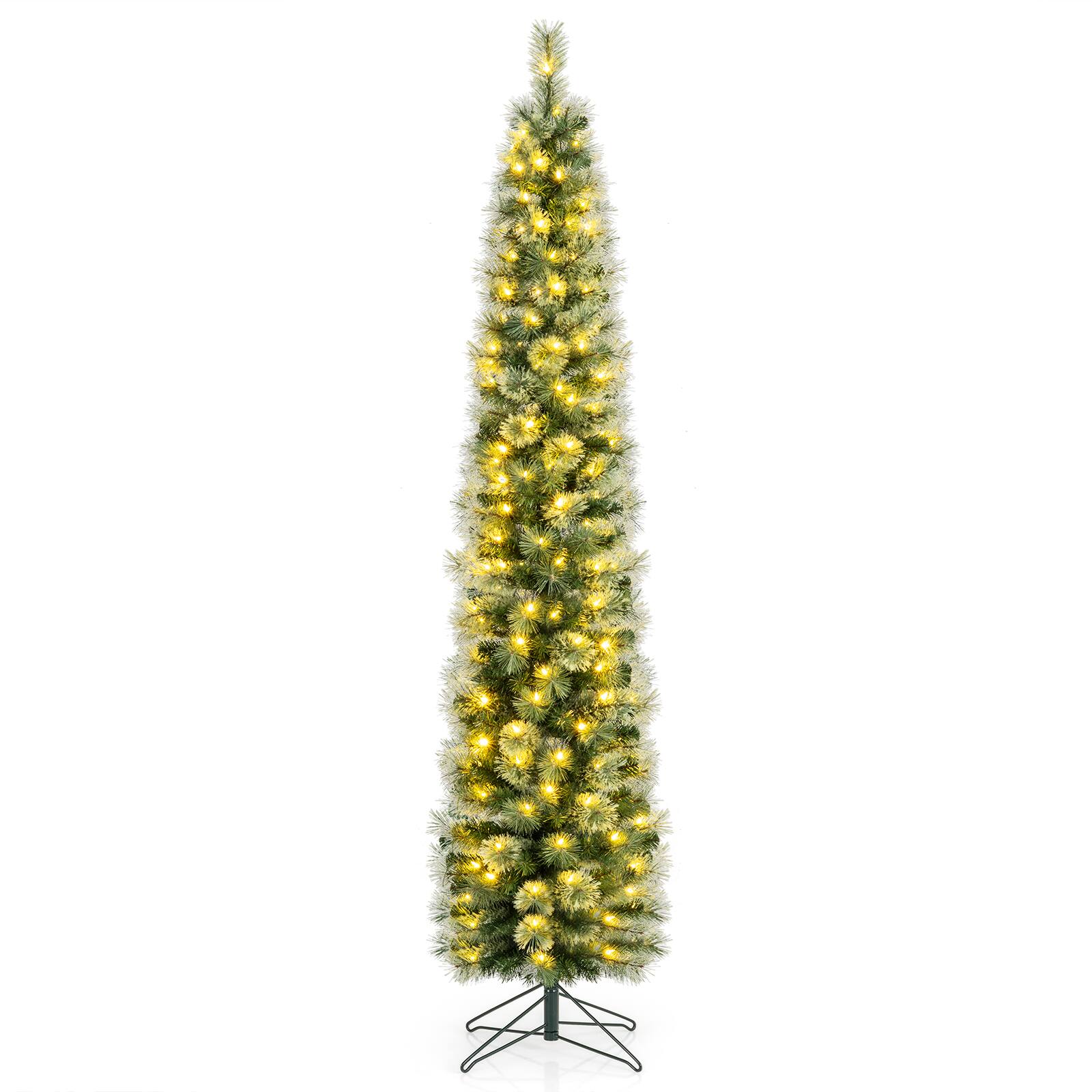 Front. Gymax - Gymax 7 FT Pre-Lit Pencil Artificial Christmas Tree w/150LED Warm White Lights 8 Modes - Green.