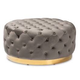 Baxton Studio - Sasha Glam and Luxe Velvet Fabric Upholstered Gold Finished Round Cocktail Ottoman - Grey/Gold