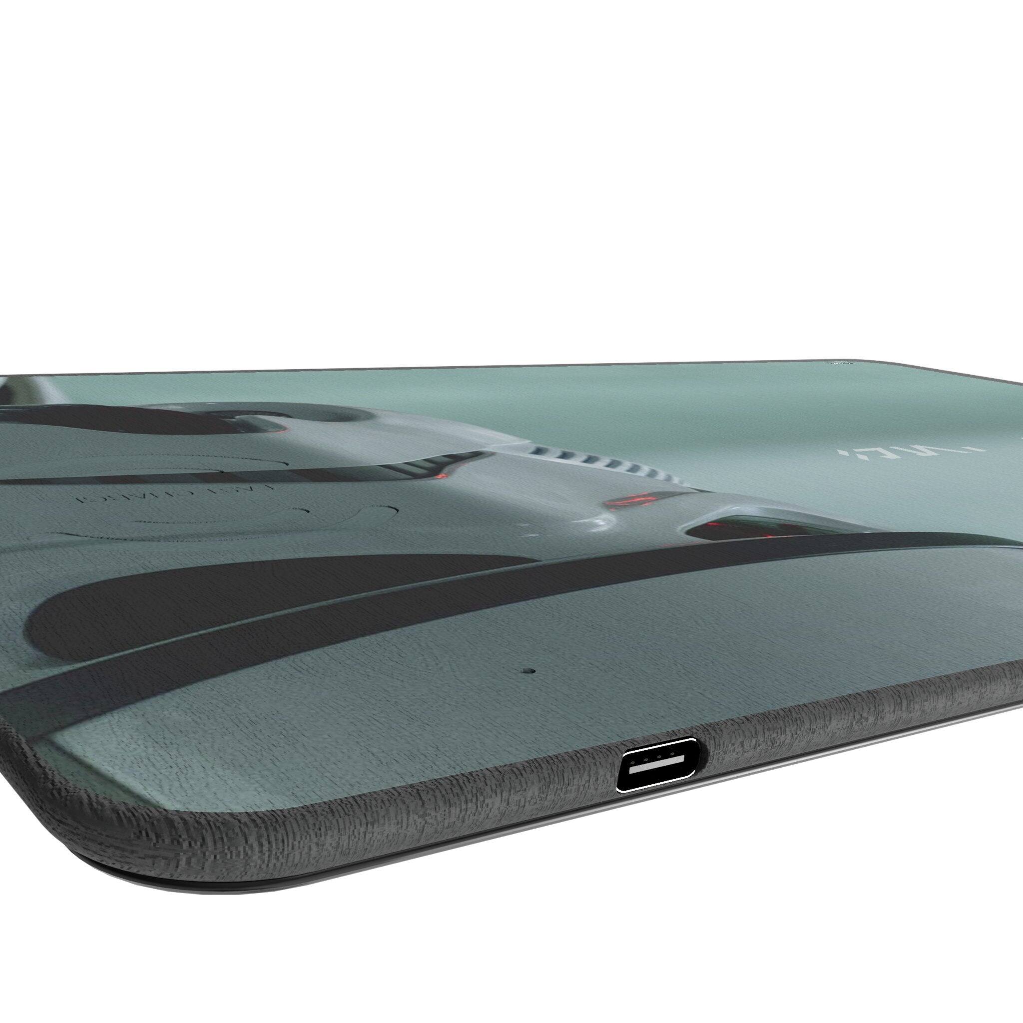 Left. Keyscaper - Star Wars: A New Hope Cinematic Moments: Discovery 15-Watt Wireless Charger and Mouse Pad - Stormtrooper.