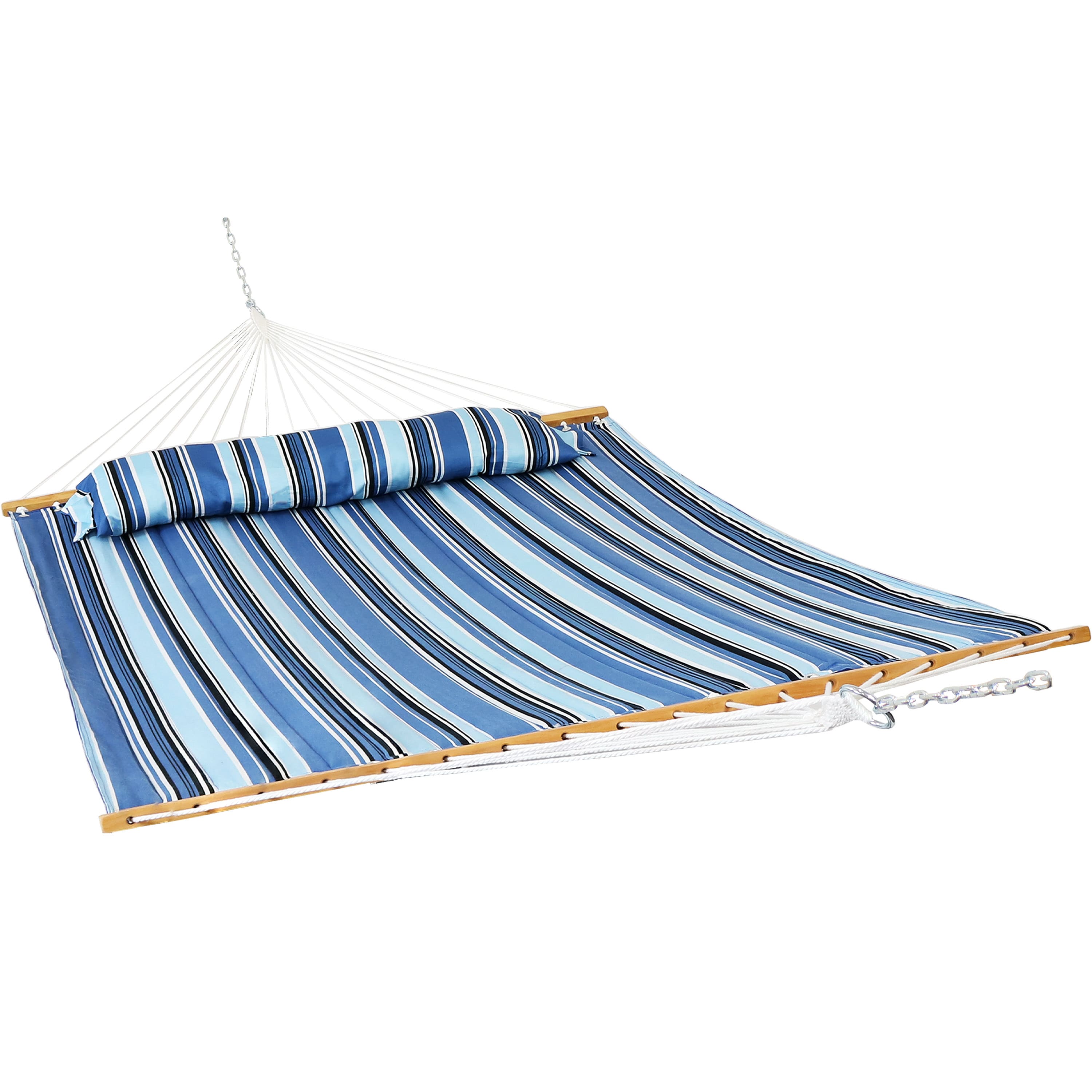 Sunnydaze - Large Quilted Hammock with Spreader Bar and Pillow - Misty Beach
