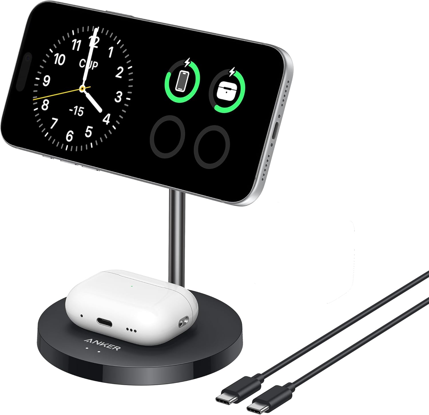 Anker - MagGo Charger Stand, iPhone 17 Wireless Charger, Qi2 Certified 15W Fast Charging - Black
