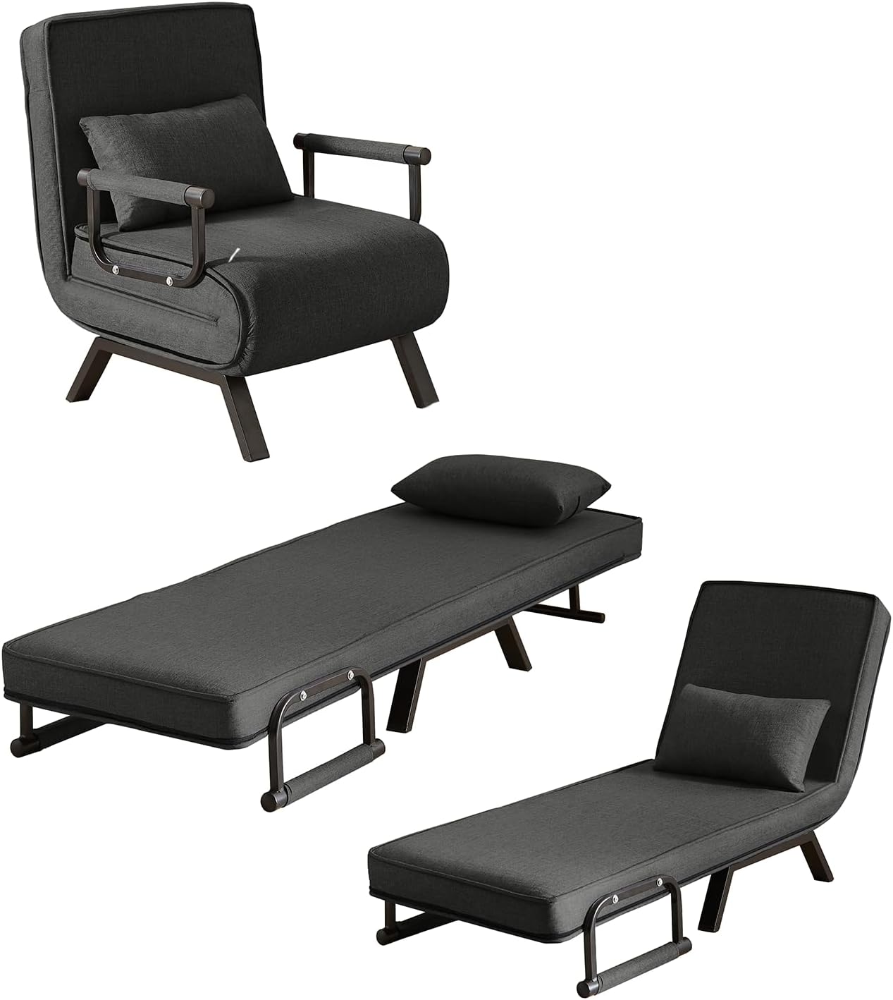 Alt View 5. Trinkets Crazed - 5 in 1 Folding Sofa Bed Chair Convertible Sleeper Chair Bed - black.