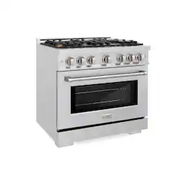 ZLINE - 36 in. Select Dual Fuel Satin Steel Range w/ 6 Brass Burners & Convection Oven (HDRS-BR-36) - Stainless Steel