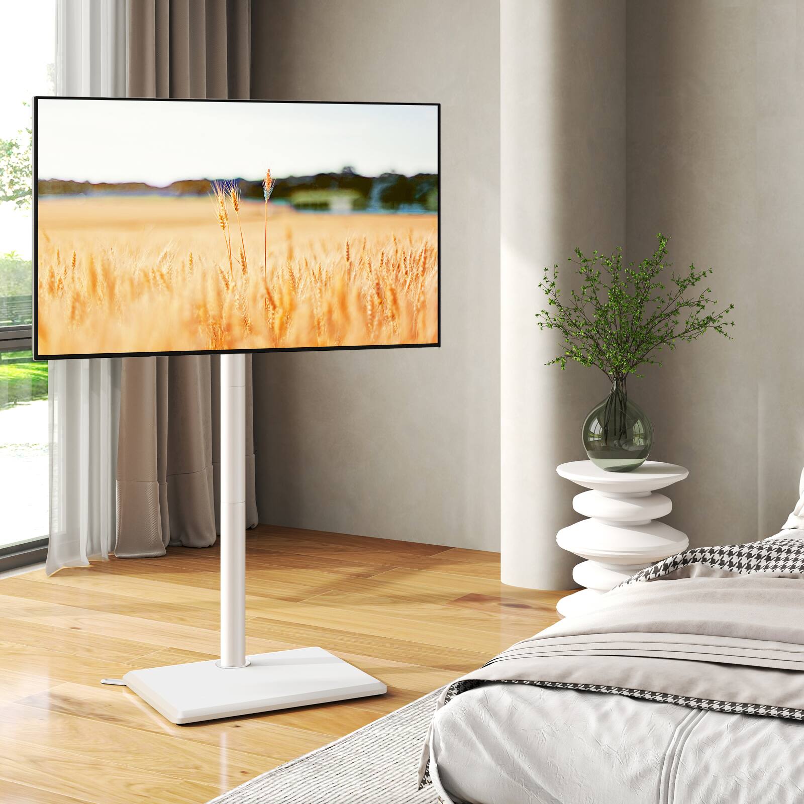 Angle. Rfiver - 32-60 inches wooden base TV stand - White.