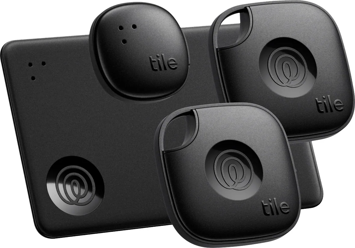 Tile by Life360 - Life360 Tile Mate Essentials - Bluetooth Trackers. iOS & Android Compatible. 4-Pack (2 Mates/1 Slim/1 Sticker) - Black