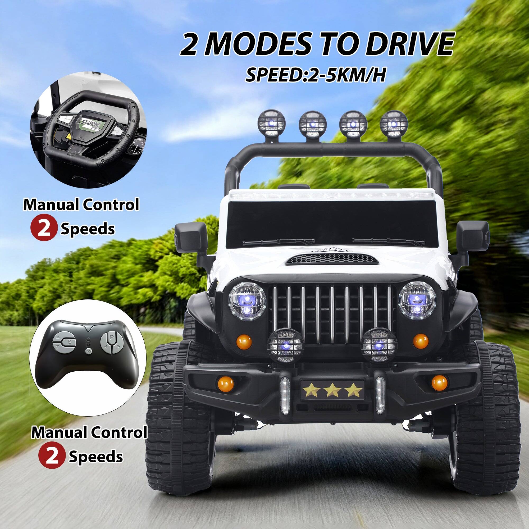 2 MODES TO DRIVE  
SPEED: 2-5KM/H  

Manual Control  
2 Speeds  

Manual Control  
2 Speeds