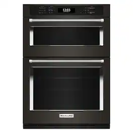 KitchenAid - 30" Built-In Electric Convection Double Wall Combination with Microwave and Air Fry Mode - Black Stainless Steel