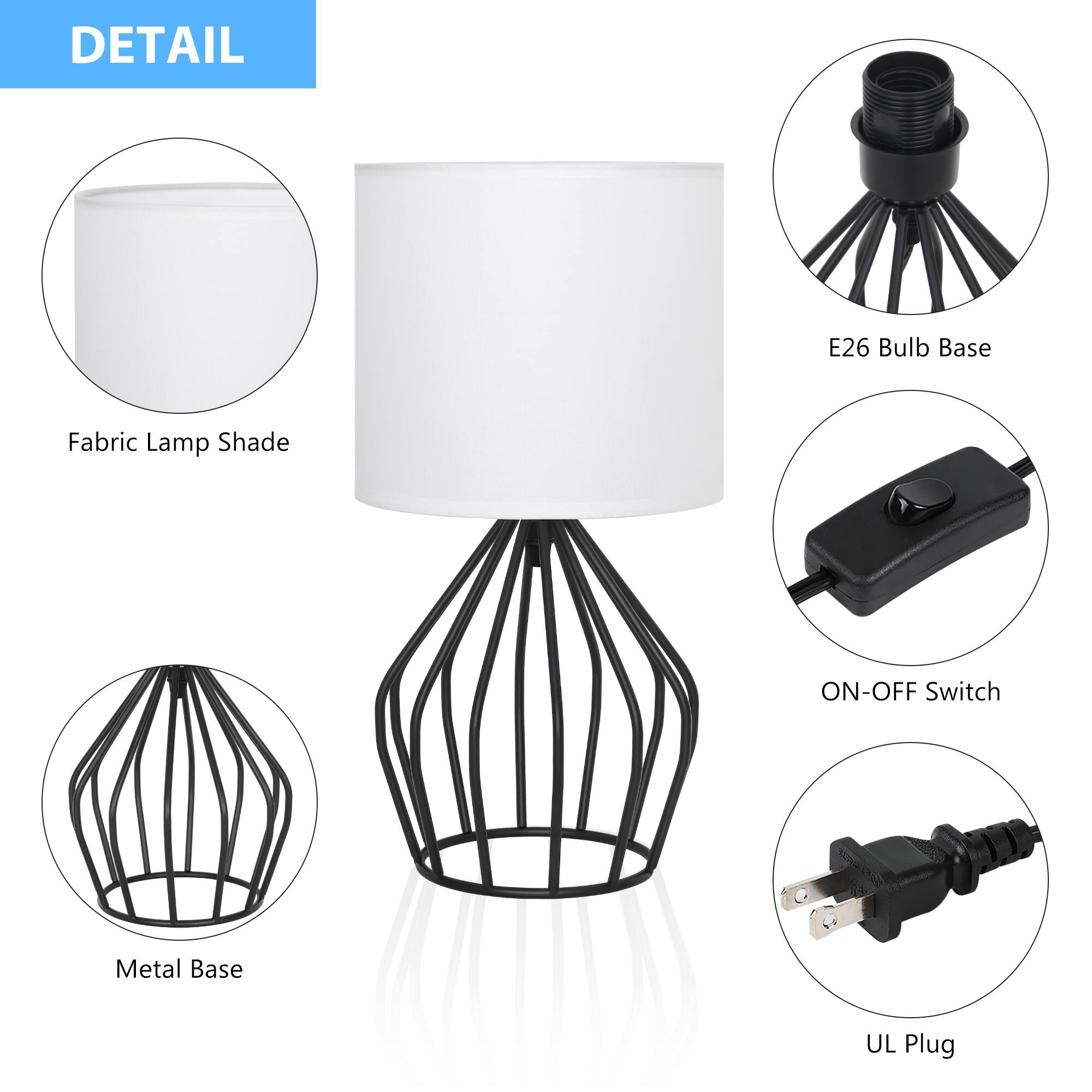 DETAIL

- Fabric Lamp Shade
- E26 Bulb Base
- Metal Base
- ON-OFF Switch
- UL Plug