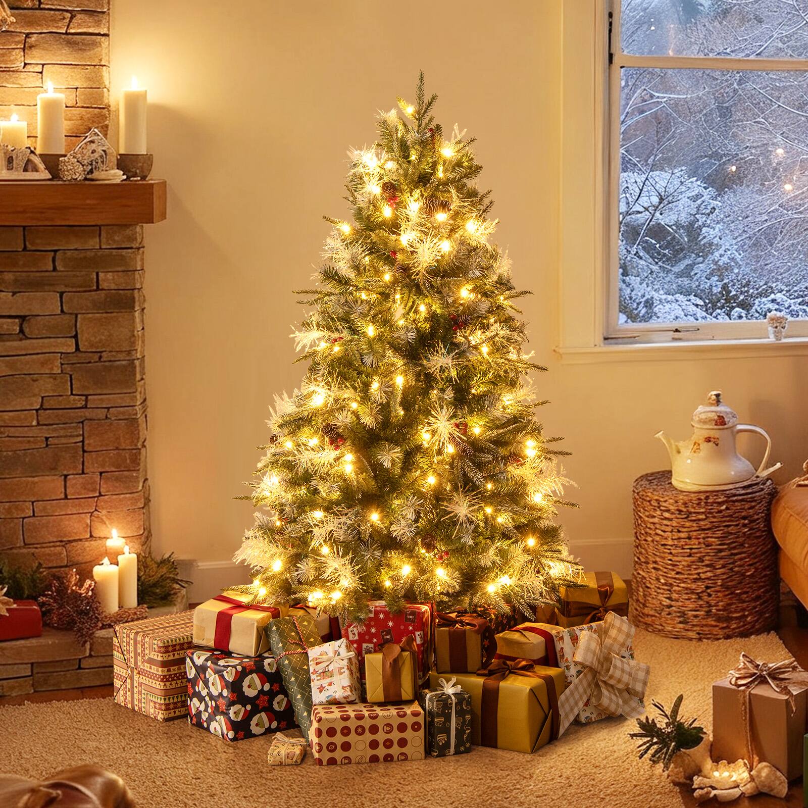 Alt View 1. Costway - Costway 5 FT Artificial Christmas Tree with 602 Branch Tips, 190 Warm White LED Lights - Green.