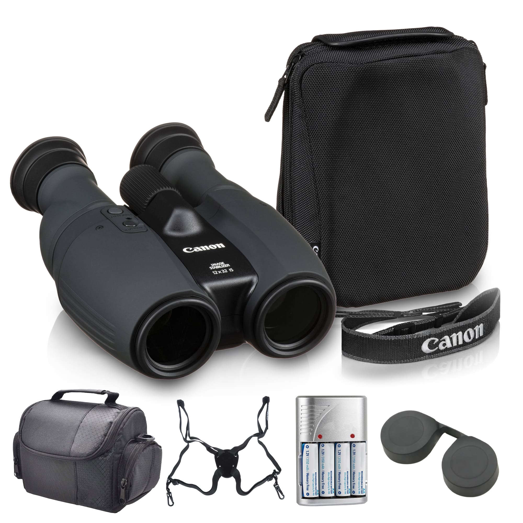 Canon - 12x32 IS Image Stabilized Binoculars (1373C002) Birdwatching Travel Harness Viewing Bundle