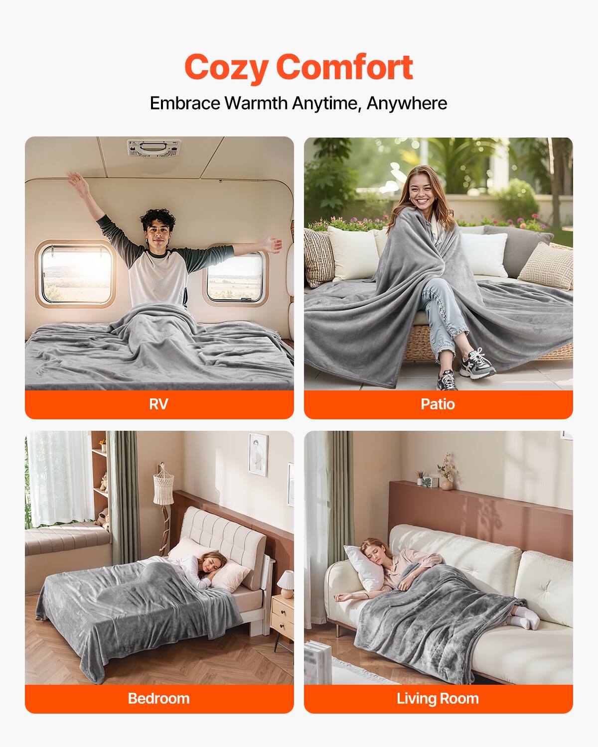 Cozy Comfort  
Embrace Warmth Anytime, Anywhere  

RV  
Patio  
Bedroom  
Living Room