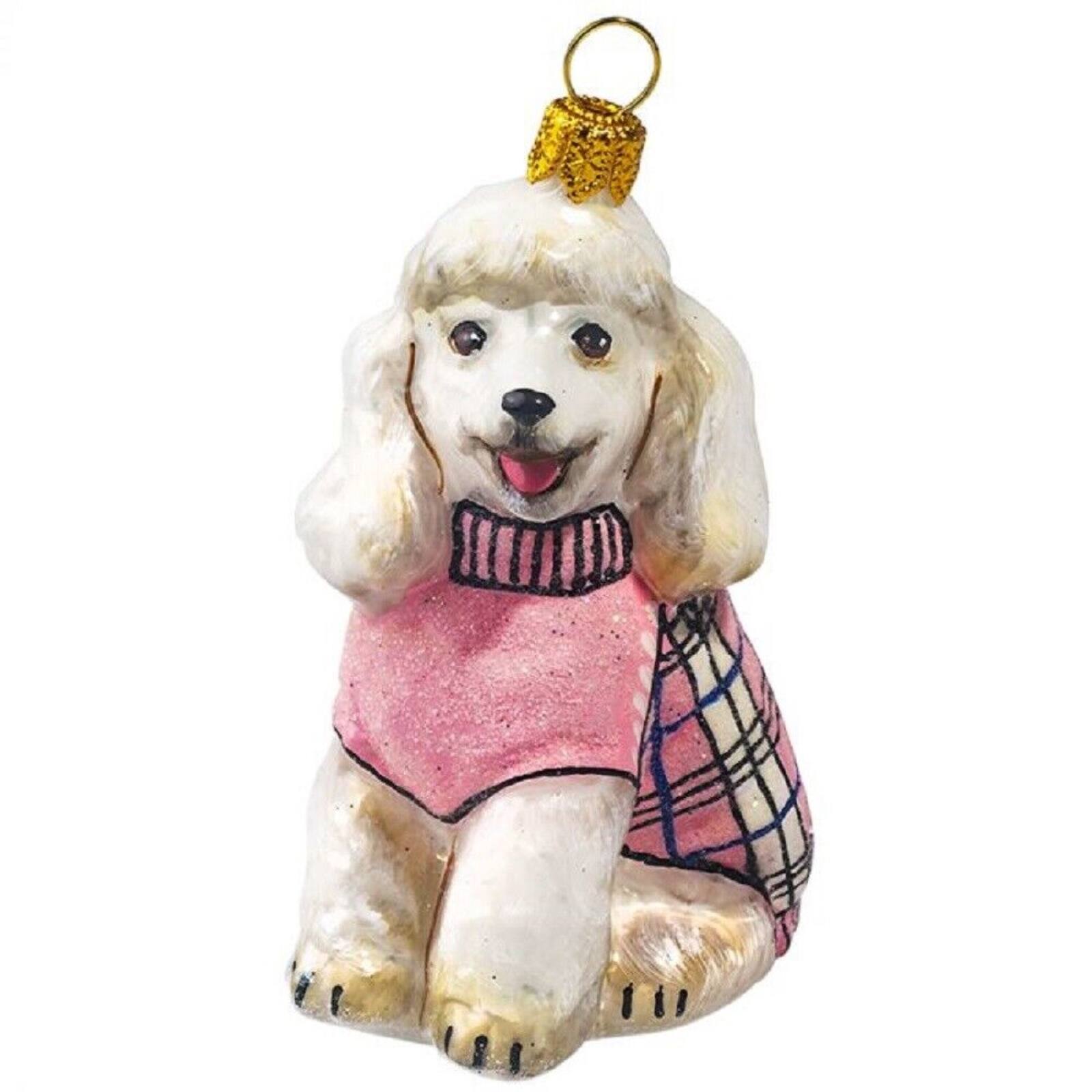 Front. Joy to the World Collectibles - Joy to the World White Poodle in Black and White Checkered Sweater Polish Glass Dog Ornament - White.