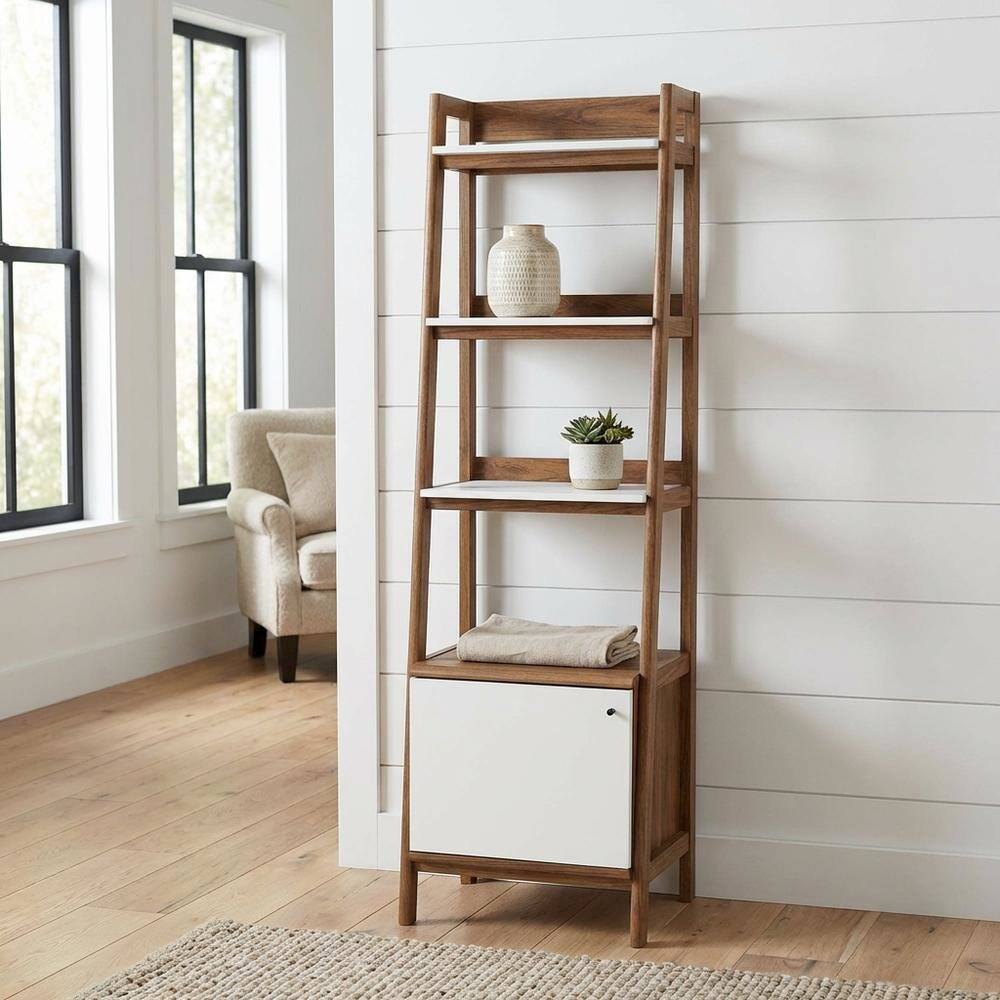 Angle. FurniFact - Wooden Bookcase in Finish with Sturdy Shelving - Brown.