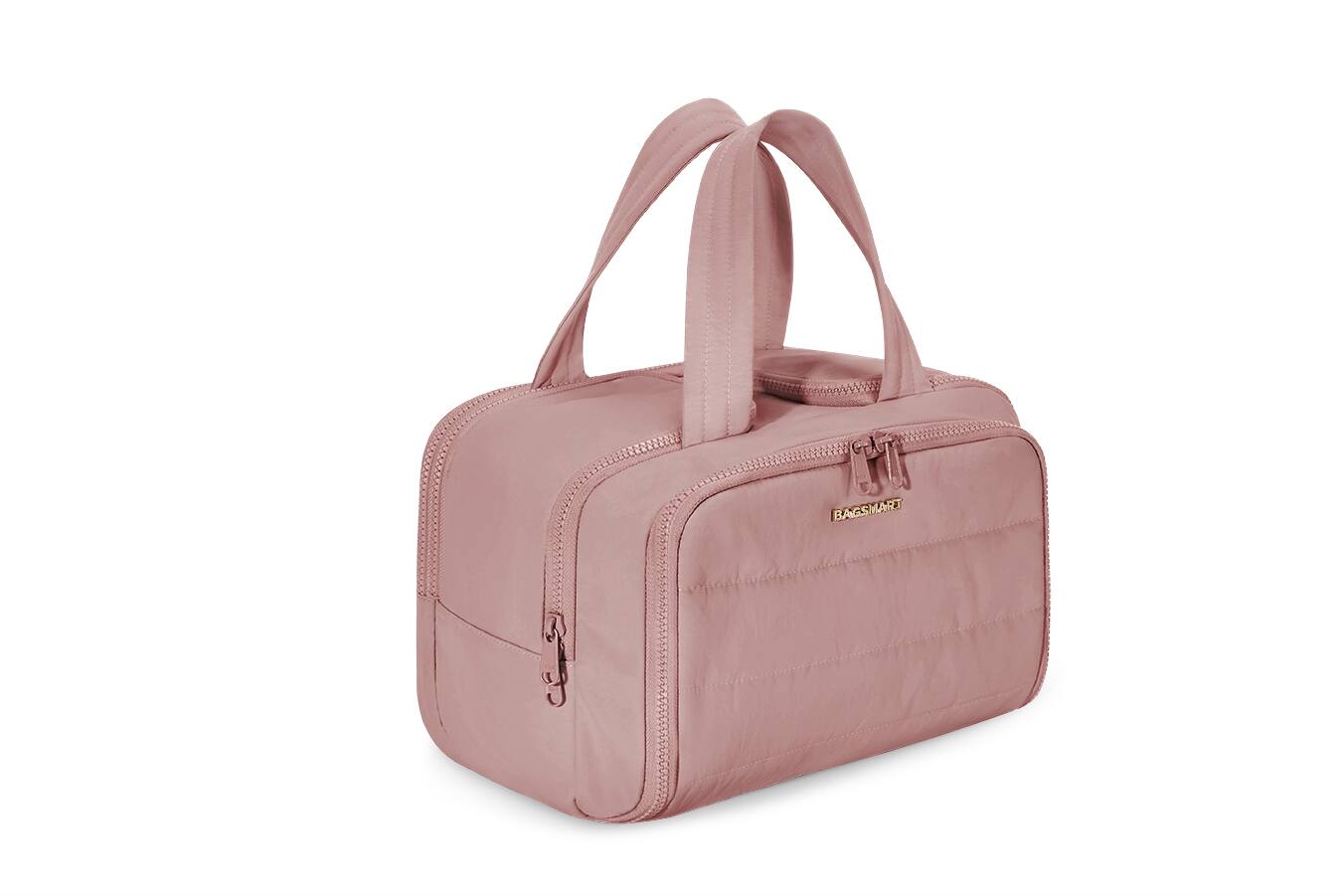 Angle. Bagsmart - Large Capacity Toiletry Bag, Multi-Compartment Cosmetic Organizer with Wet Pocket for Travel & Daily Use - Dusty Pink.