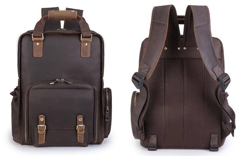 Alt View 6. Steel Horse Leather - The Gaetano | Large Leather Backpack Camera Bag - Dark Brown.
