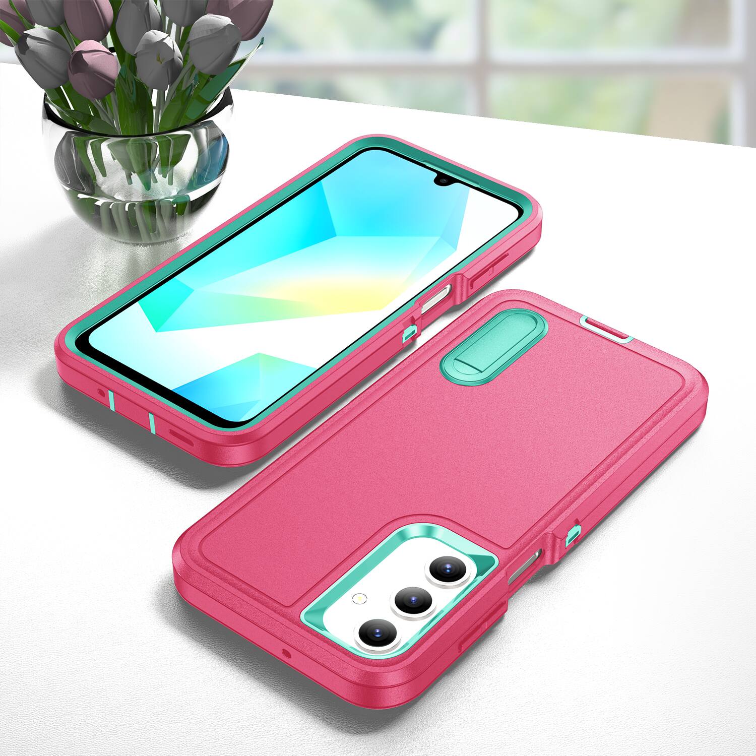 Alt View 3. Dteck - Heavy Duty Case for Samsung Galaxy A16 5G with Foldable Kickstand,Dual-Layer Shockproof Hard PC Soft Silicone Cover - C.