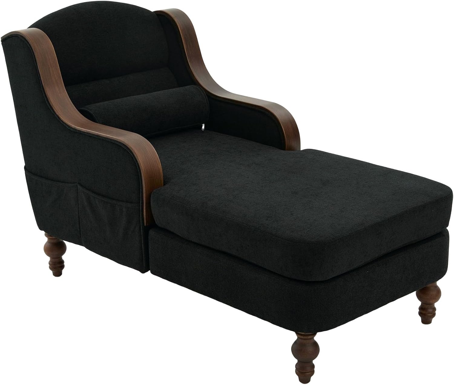 Alt View 6. Trinkets Crazed - Oversized Chaise Lounge Indoor,Fabric Single Sofa Bed with Wide Seat,Upholstered Lazy Sleeper Armchair - black.
