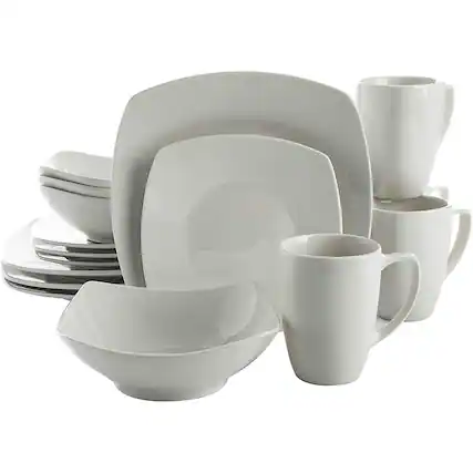 Front. Gibson - Gibson 102539.16RM Porcelain Zen Buffet 16 Piece Square Dinnerware Set, White - White (Square).
