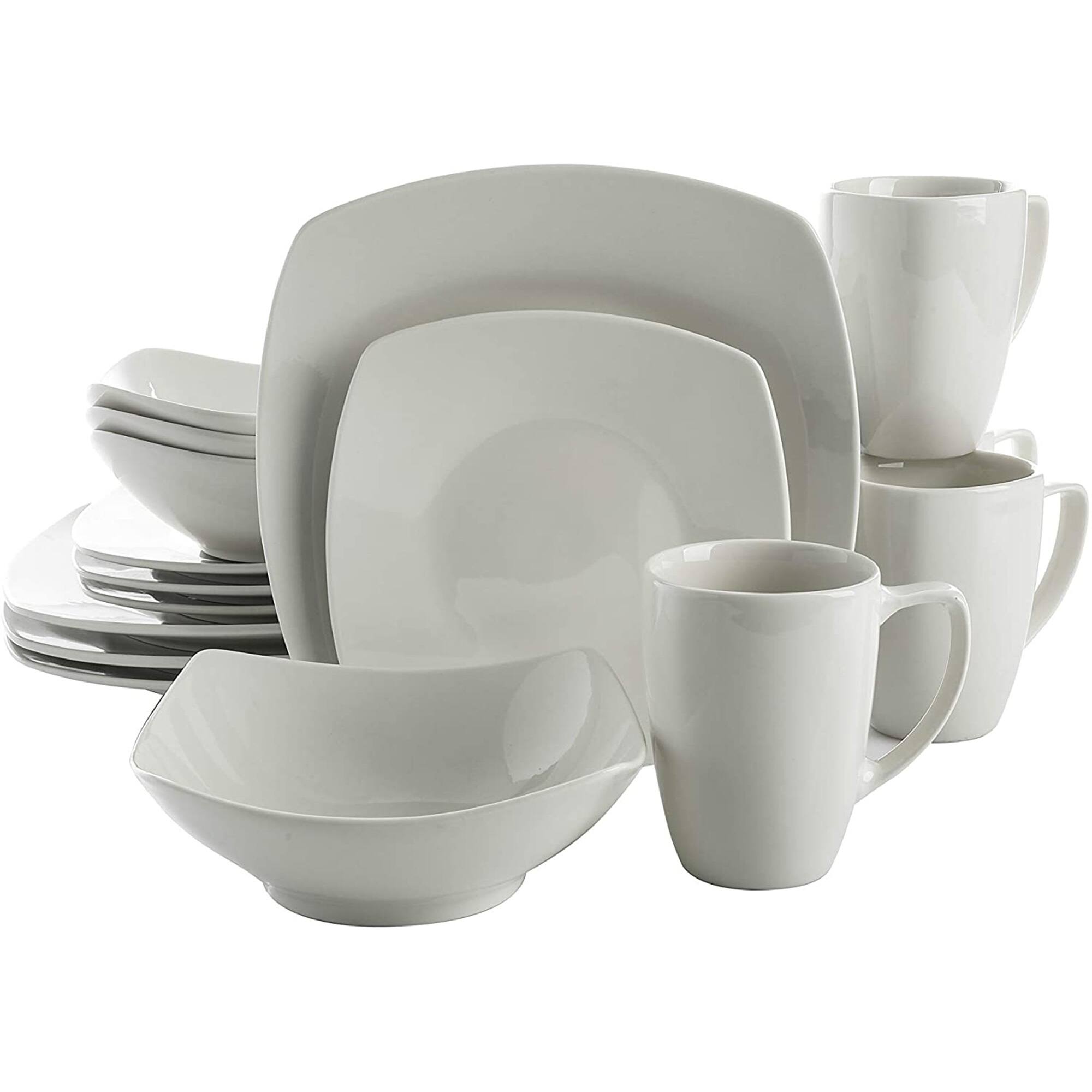 Front. Gibson - Gibson 102539.16RM Porcelain Zen Buffet 16 Piece Square Dinnerware Set, White - White (Square).