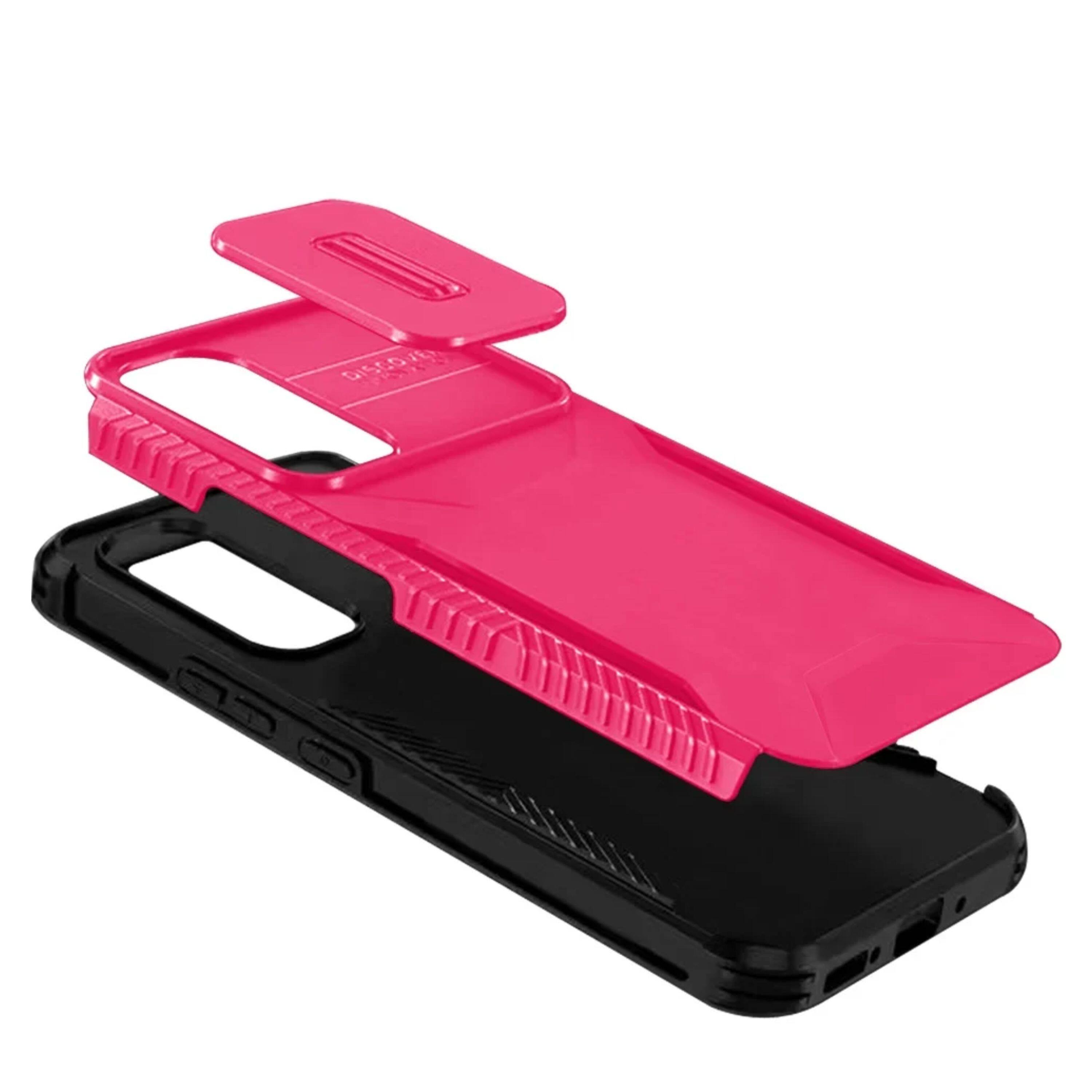 Angle. Kitcheniva - Rugged Side Grip Case With Sliding Lens Cover & Tempered Glass For Samsung A26 5G Hot Pink - Hot Pink.