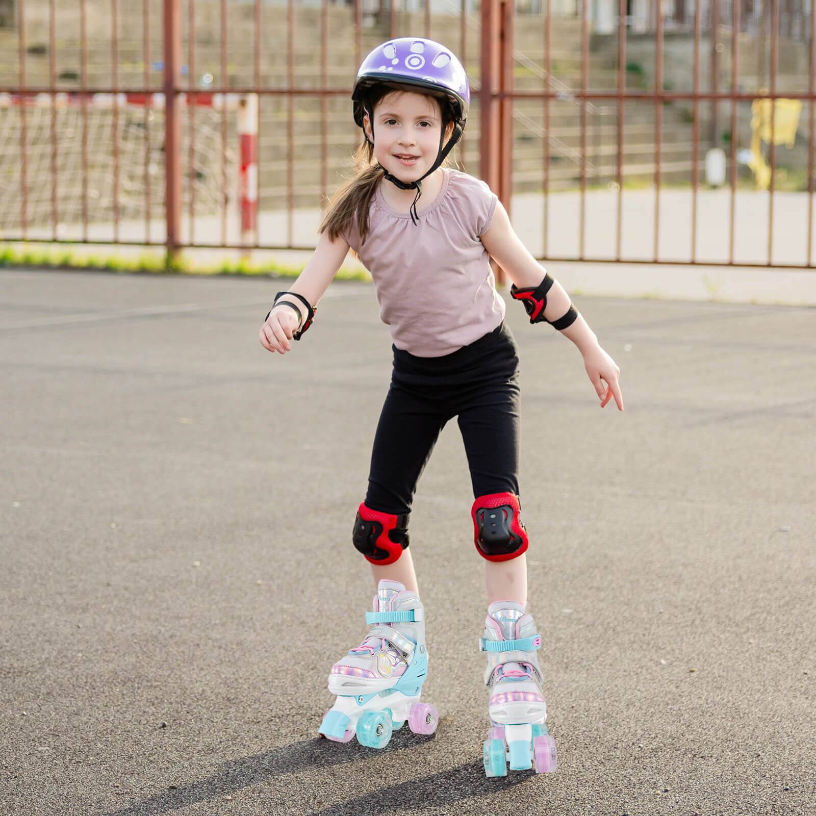 Alt View 3. Costway - Costway 4 Sizes Adjustable Quad Skates with Light-up Wheels Safety Protection for Ages 8-13 - Blue.