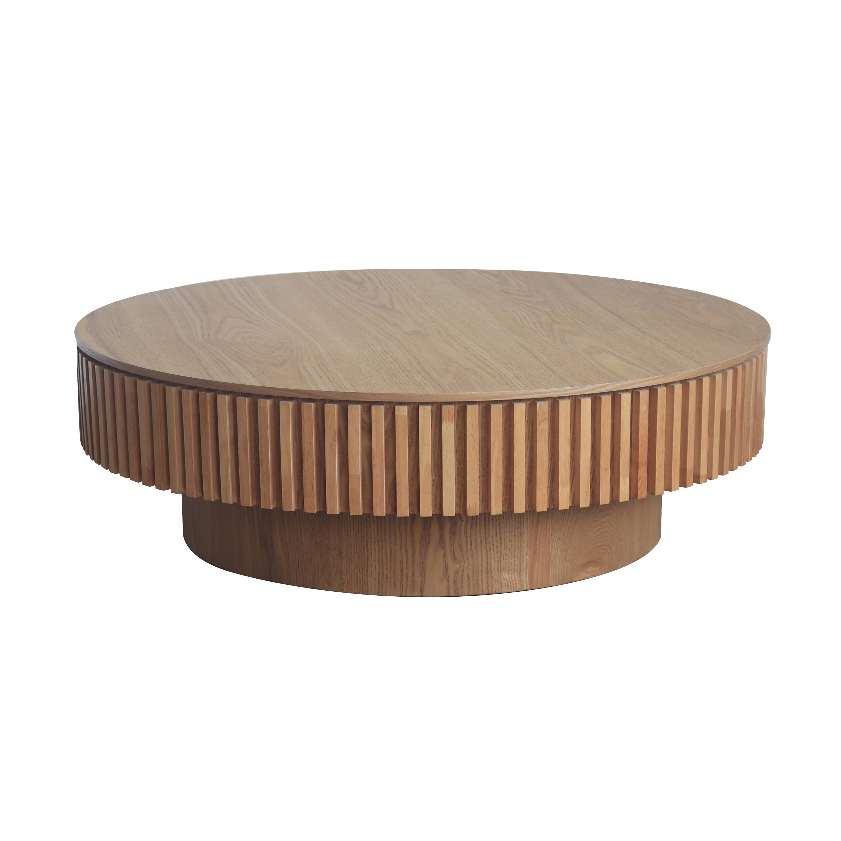Back. Loheer - Loheer Round Coffee Table with Storage Solid Wood Veneer Modern Natural Wood Low Profile Accent Tea Table - Natural Wood.