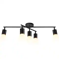 Front. Dazzed Corner - 5-Light Track Lighting Kit, Ceiling Spotlight, Flexible Rotatable Light Heads - Black.