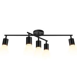 Dazzed Corner - 5-Light Track Lighting Kit, Ceiling Spotlight, Flexible Rotatable Light Heads - Black