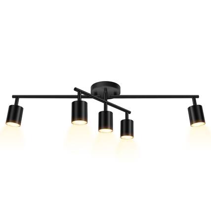 Front. Dazzed Corner - 5-Light Track Lighting Kit, Ceiling Spotlight, Flexible Rotatable Light Heads - Black.