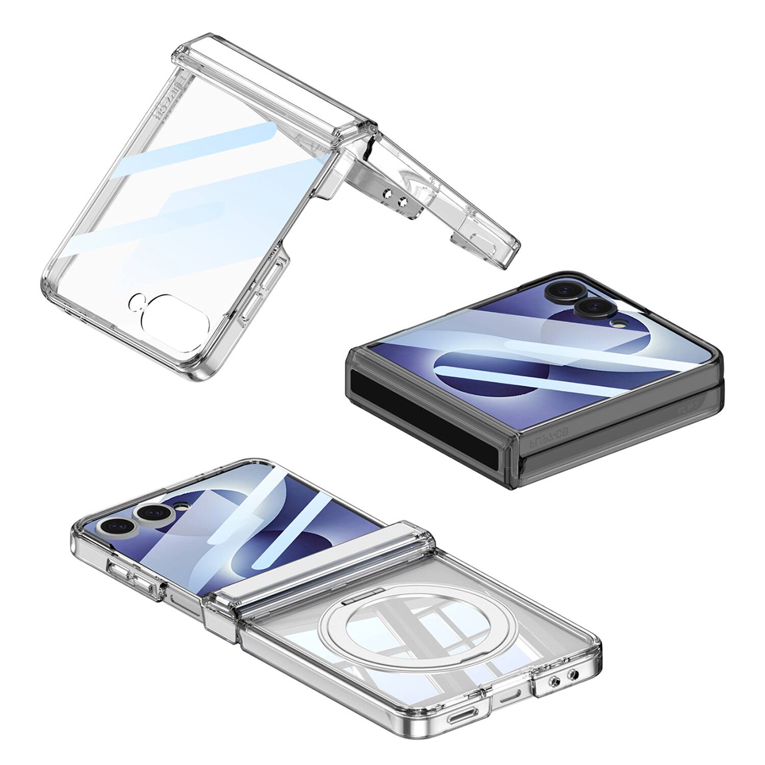 Alt View 1. Dteck - for Samsung Galaxy Z Flip8 Magnetic Clear Case,Bulit in Screen Protector,Shockproof Hinge Protection Cover with Stand - Clear.
