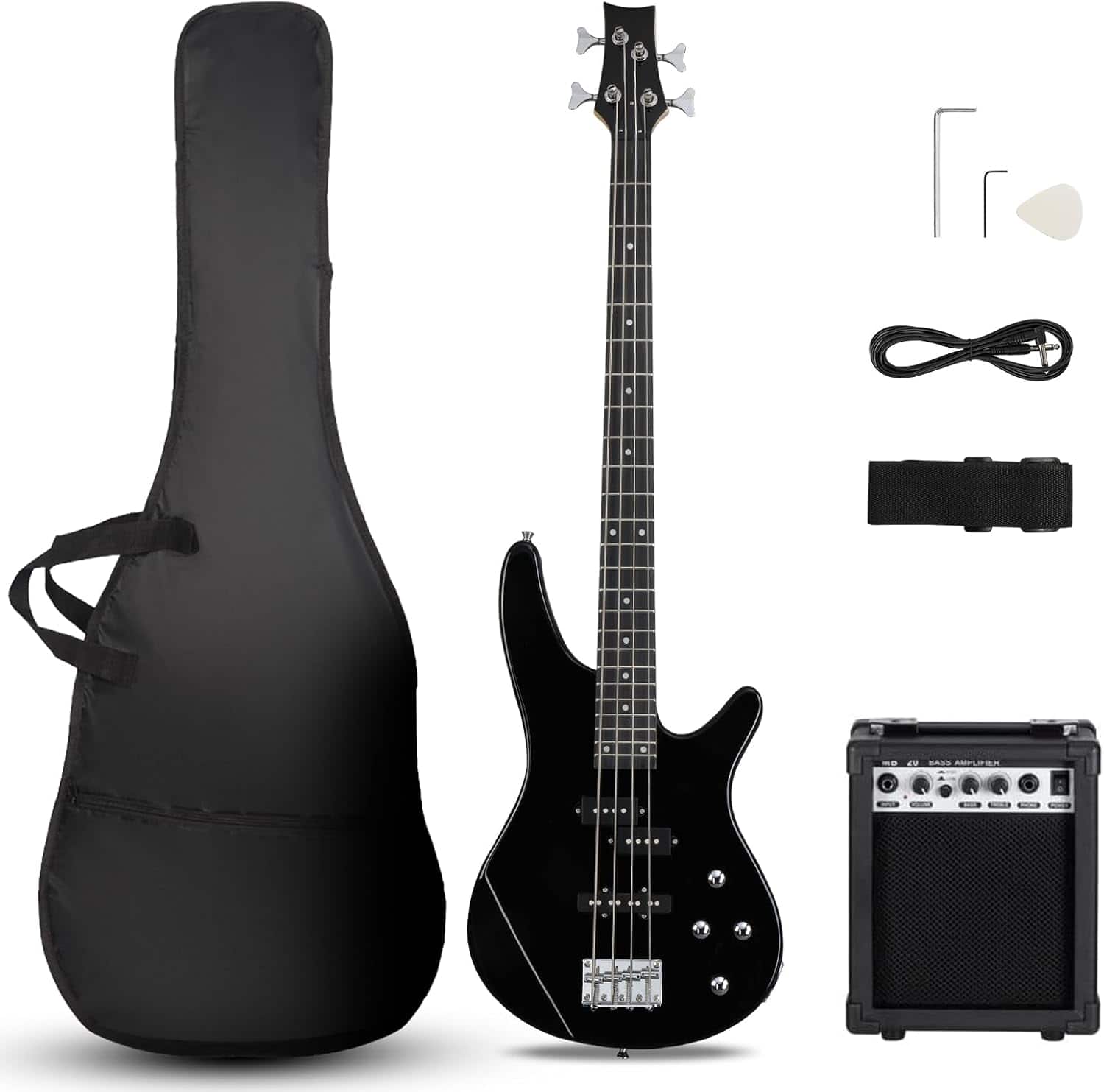Winado - Electric Bass Guitar 4 String Bass Guitar with 20 Watt Amplifier, PJ Type Pickup, Naturally air-dried Maple Neck