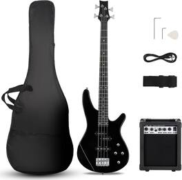 Winado - Electric Bass Guitar 4 String Bass Guitar with 20 Watt Amplifier, PJ Type Pickup, Naturally air-dried Maple Neck