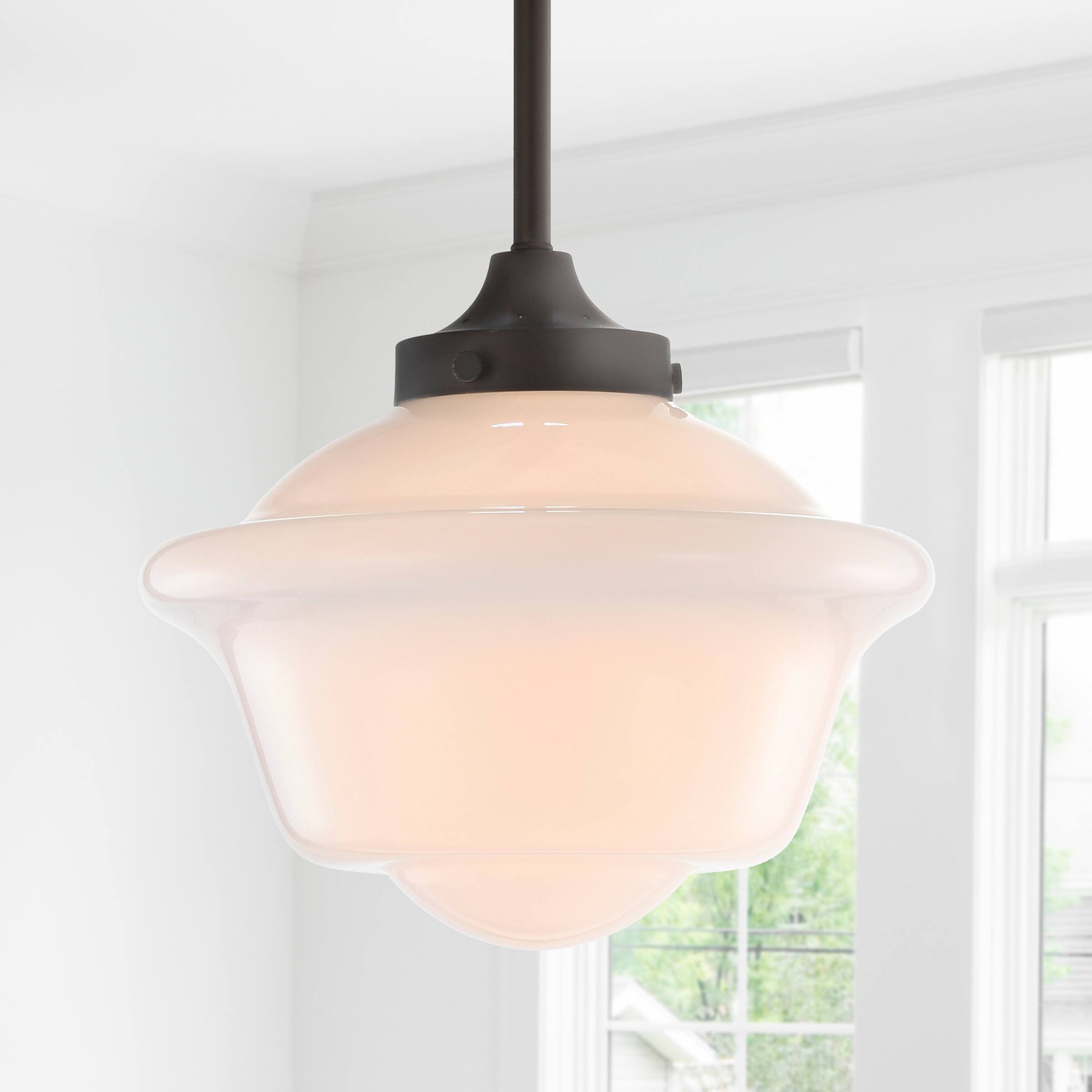 Alt View 1. Jonathan Y - Kurtz 9.5" Adjustable Drop Metal/Glass LED Pendant, Oil Rubbed Bronze - Oil Rubbed Bronze.