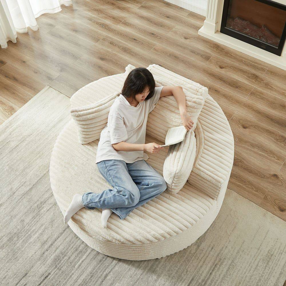 Alt View 9. Resenkos - 55"L Corduroy Single Sofa, Fluffy Modern Sleeper Chair for Living Room & Bedroom, No Assembly, Beige - Beige.