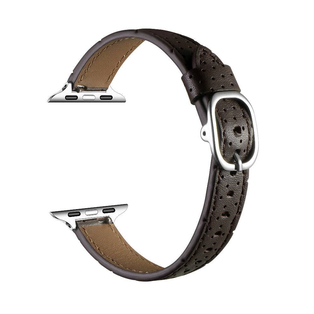 Angle. Posh Tech - Carmen Perforated Leather Band for Apple Watch - Chocolate.