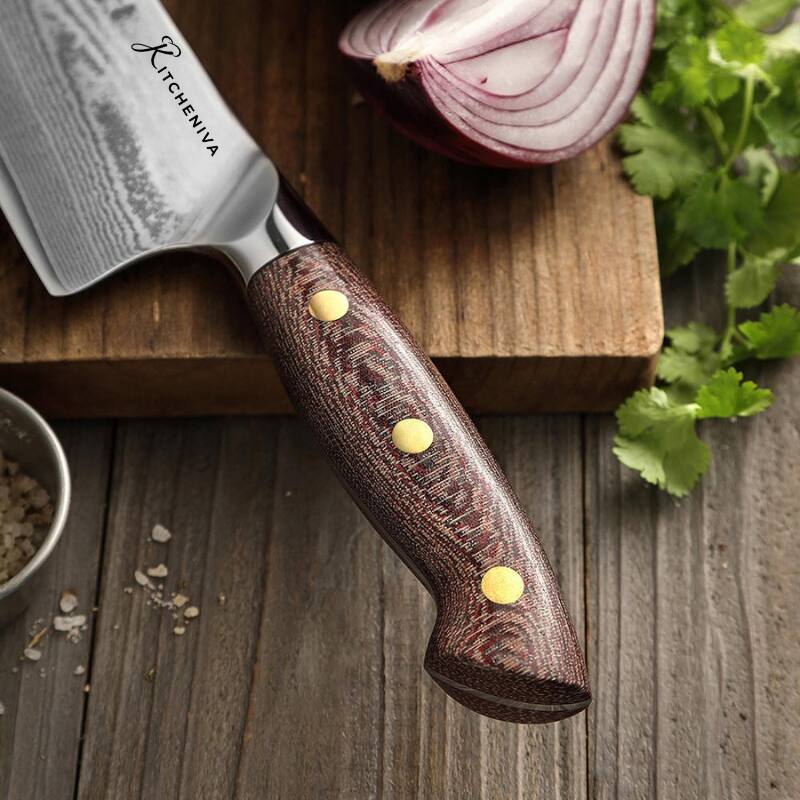 Alt View 1. Kitcheniva - 8" 67 Layer Damascus Steel Chefs Knife and 5" Carving Fork with Micarta Handle.