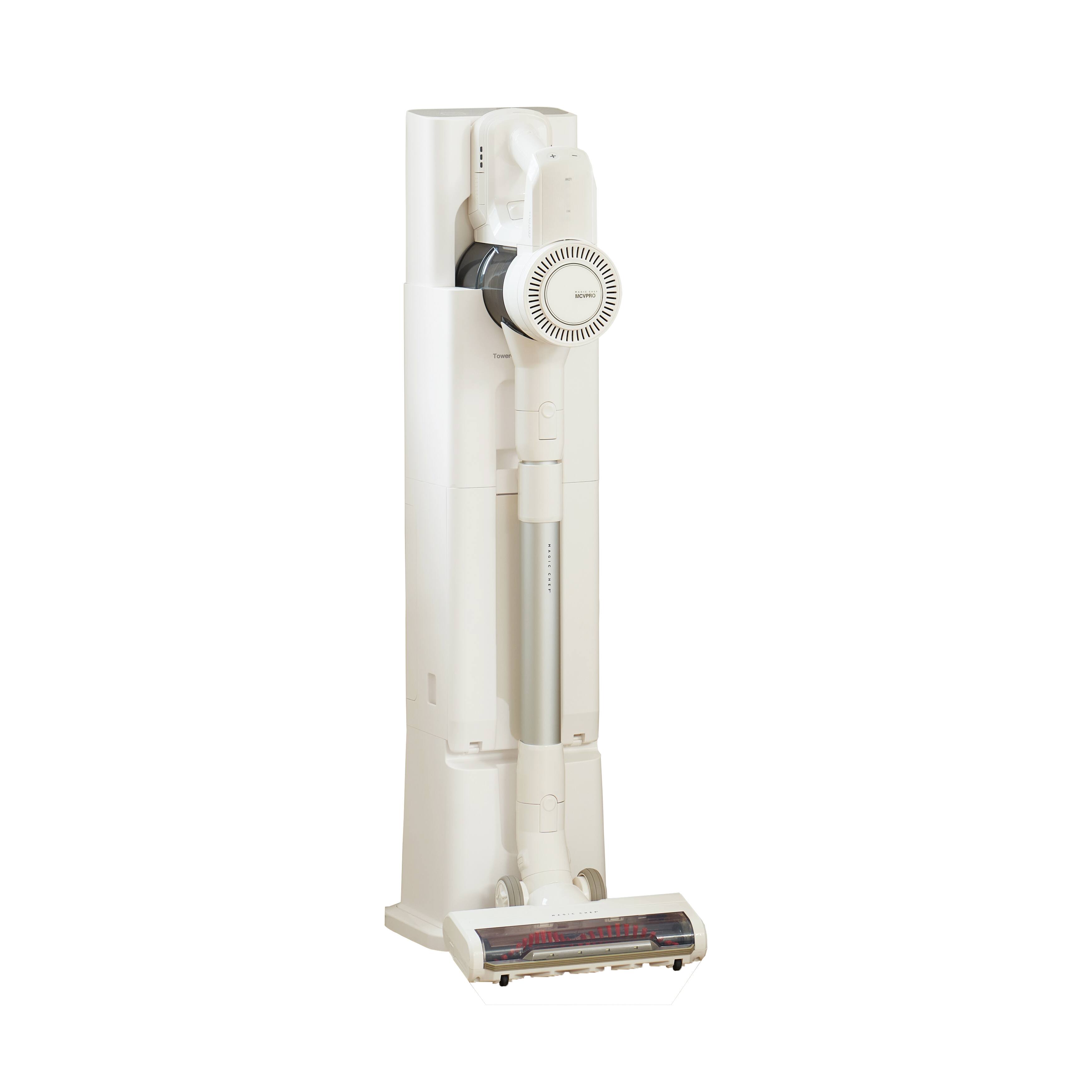 Alt View 4. Magic Chef - Bagless Cordless Self-Cleaning Stick Vacuum and Charging Tower with HEPA Filter in White.