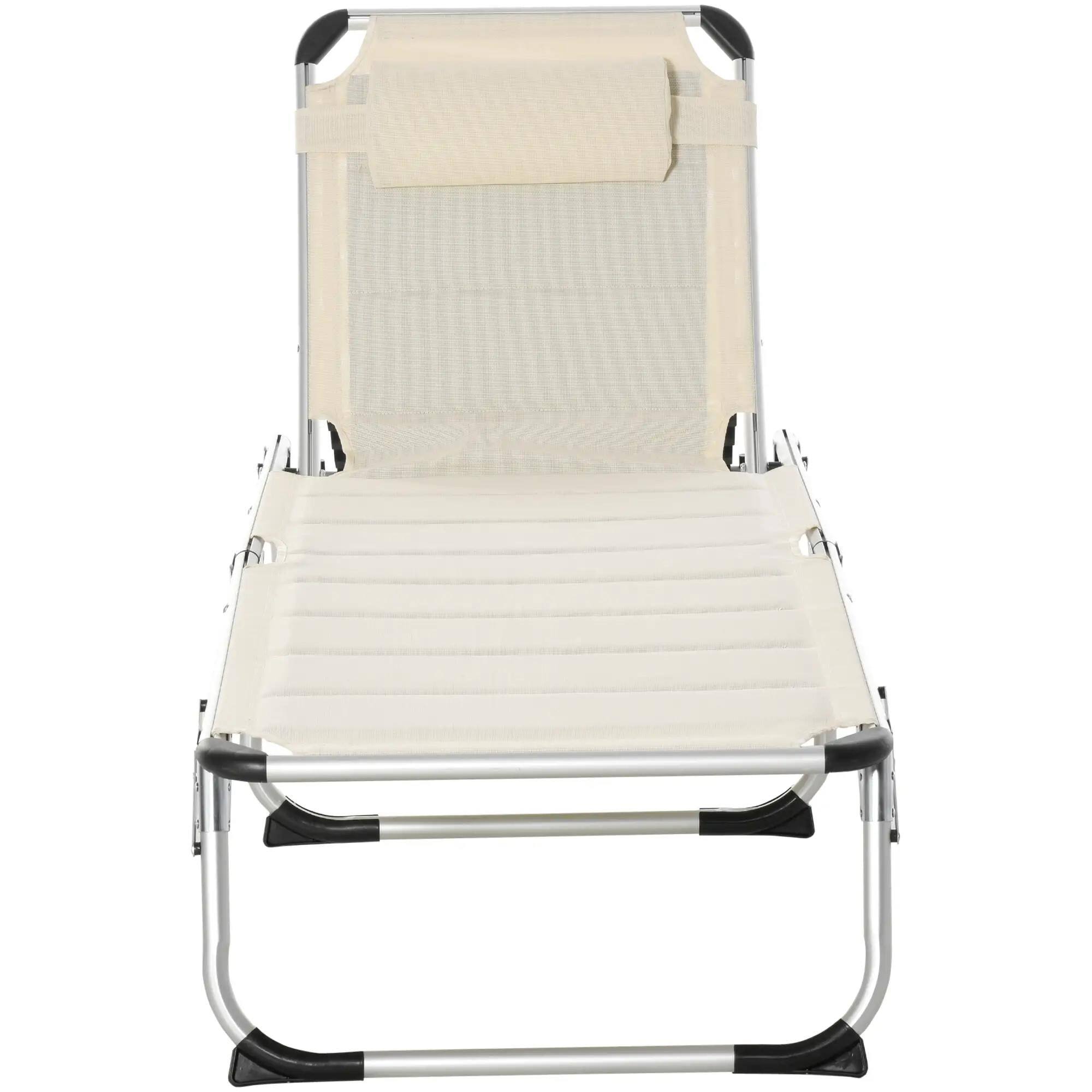 Alt View 2. Resenkos - Resenkos Folding Lounge Chair Outdoor 5-Level Reclining Chaise Lounge Chair Outdoor Camping Tanning Chair, Cream White - Cream White.