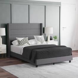 Emma + Oliver - Upholstered Platform Bed with Wingback Headboard - Gray