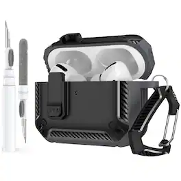 Dteck - Full-Body Hard Protective Case for Apple Airpods Pro 3rd Gen (2025) with Secure Lock+Keychain,Shockproof Headphone Cover - Gray