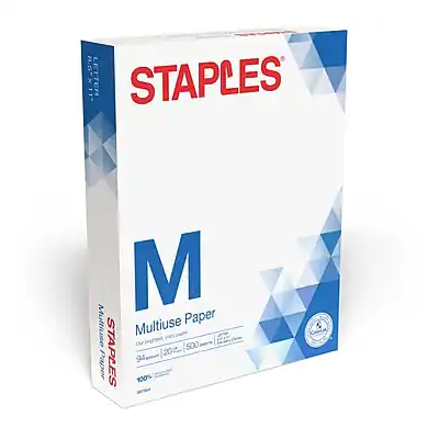 STAPLES
M
Multiuse Paper
Multiuse Paper
100% Recycled
80 g/m² - 201 x 266 mm - 500 sheets
100%