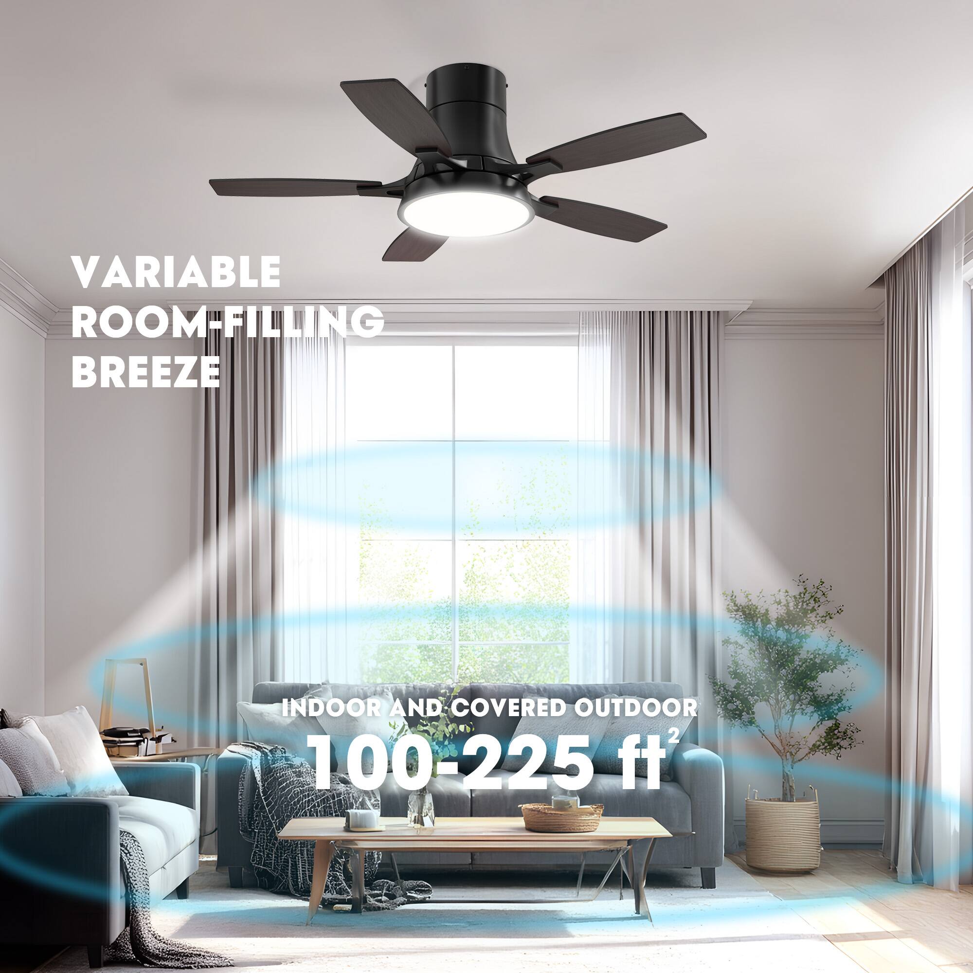 VARIABLE ROOM-FILLING BREEZE

INDOOR AND COVERED OUTDOOR

100-225 ft²