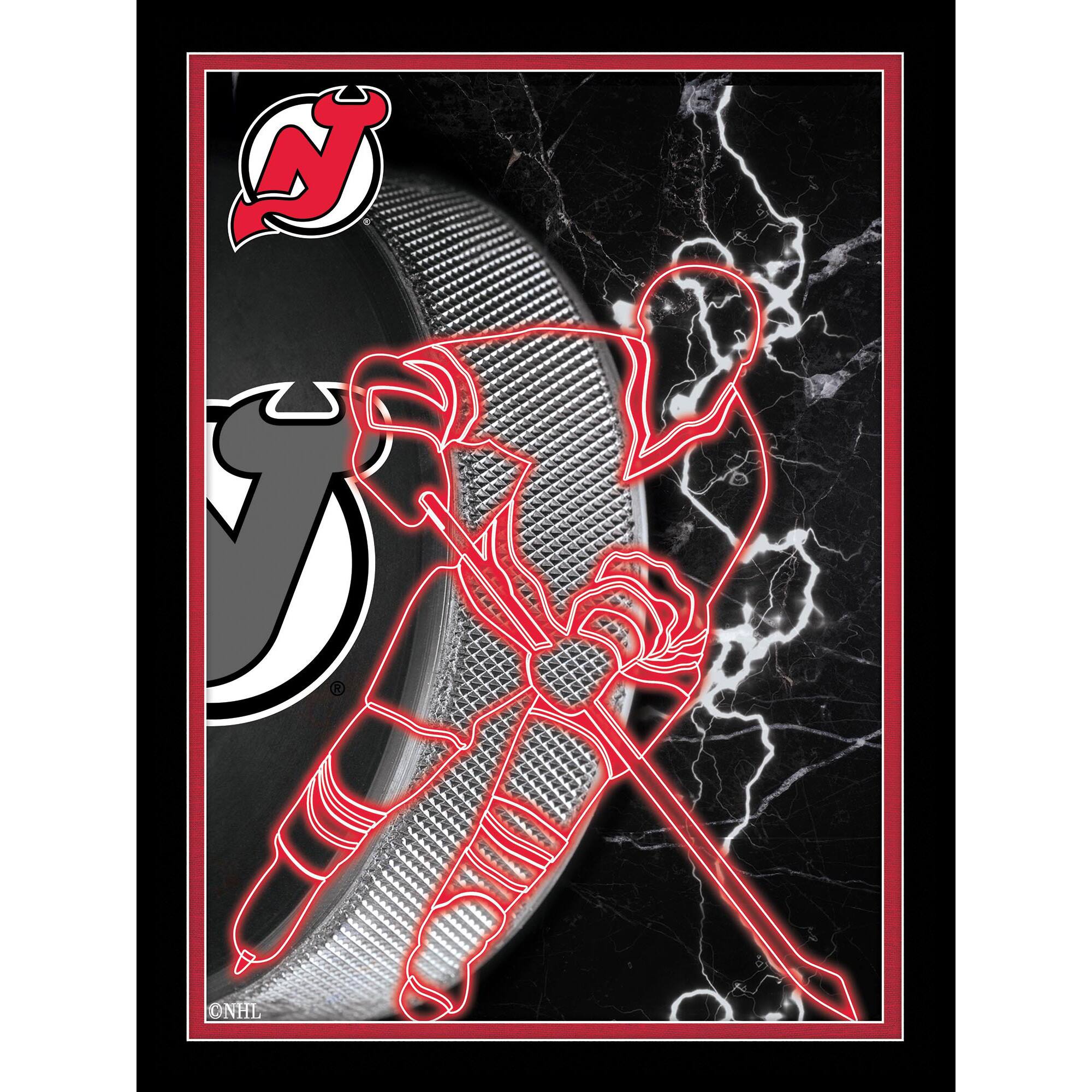 Black New Jersey Devils 12'' x 16'' Framed Neon Player Print