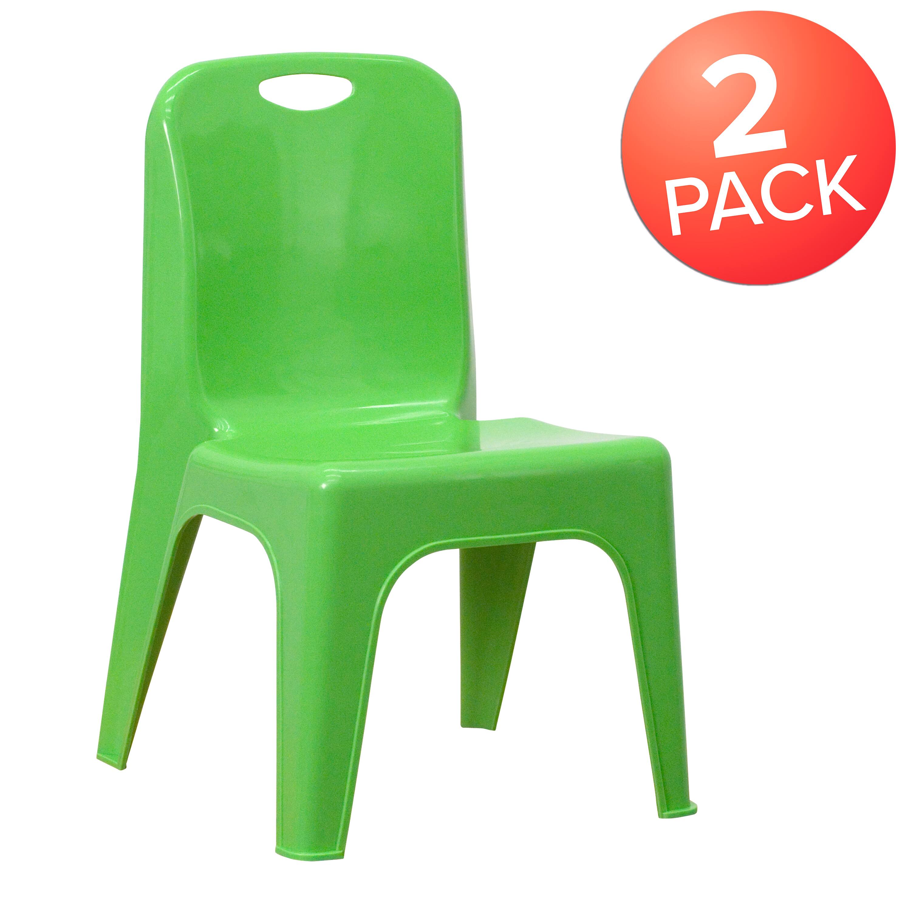 Alt View 1. Emma + Oliver - 2 Pack Plastic Stackable School Chair with Carrying Handle and 11"H Seat - Green.