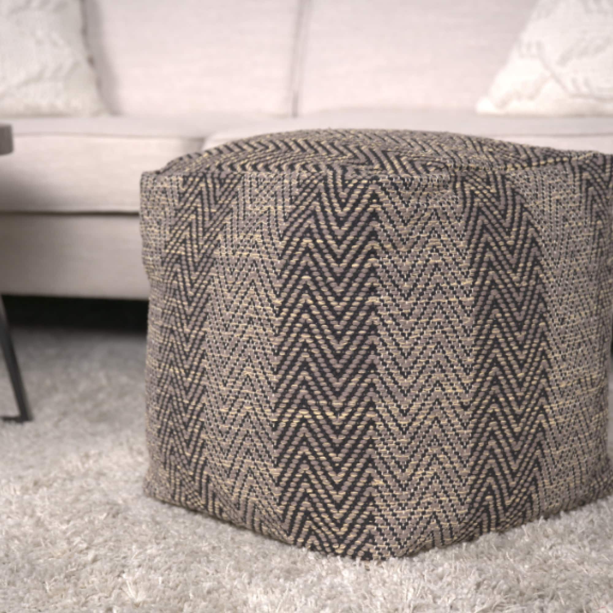 GOODSILO - Handcrafted Cotton Pouf with Chevron Pattern for Home Decor - Brown