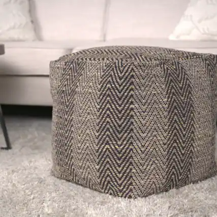 Front. GOODSILO - Handcrafted Cotton Pouf with Chevron Pattern for Home Decor - Brown.