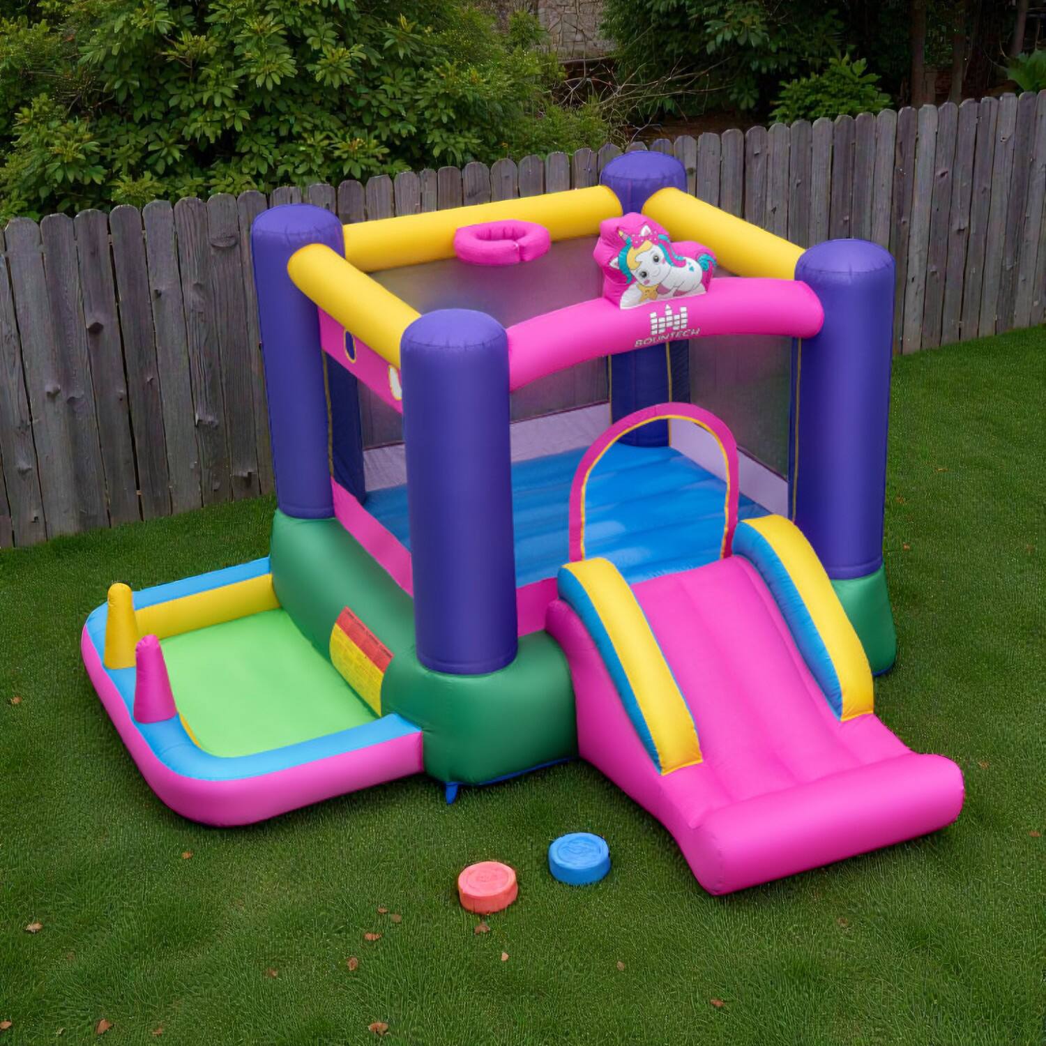 BreeBe - Fun 6-in-1 Kids Bouncer with Slide, Ball Pit, and 480W Blower for Indoor & Outdoor Play - Multicolor