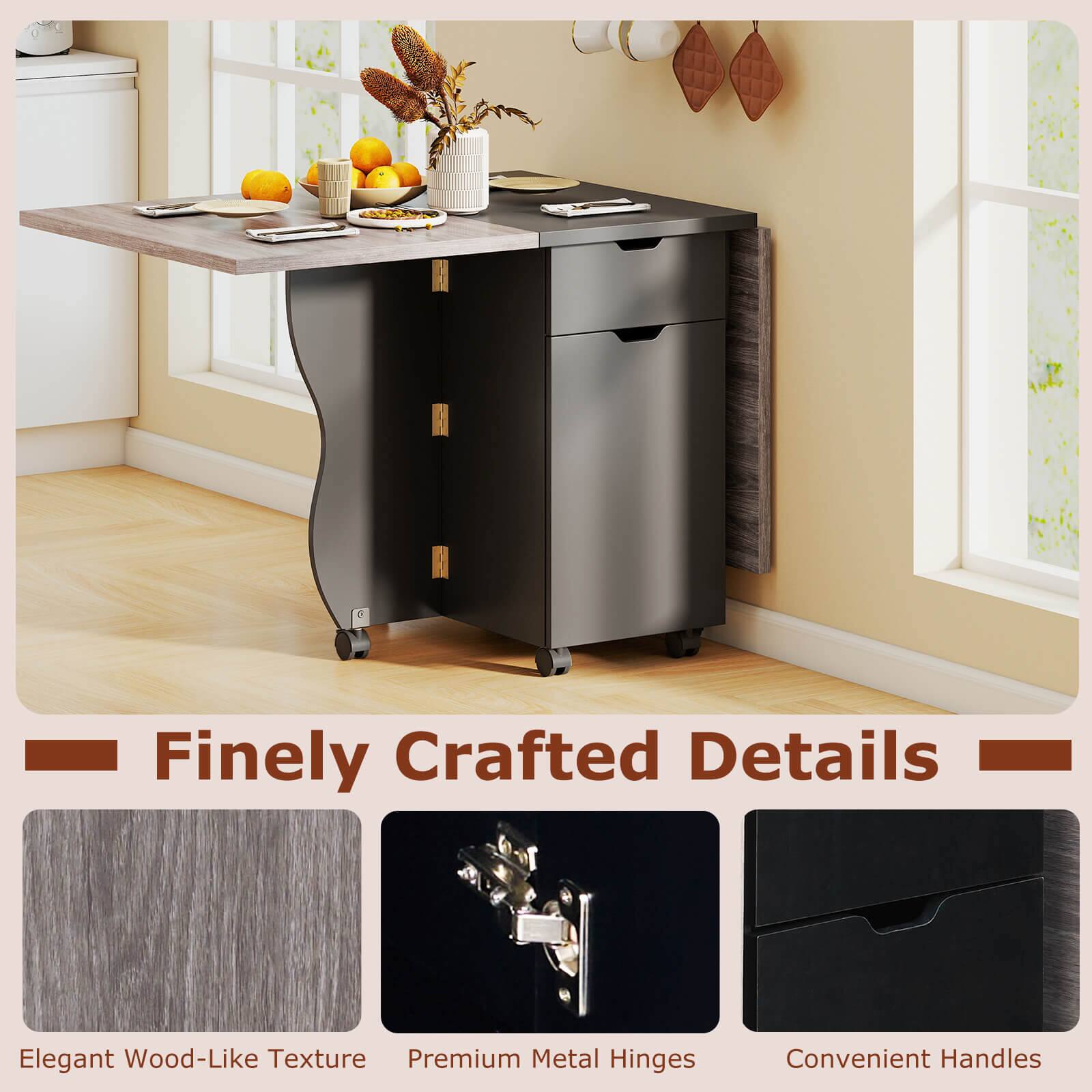 Finely Crafted Details  
Elegant Wood-Like Texture  
Premium Metal Hinges  
Convenient Handles