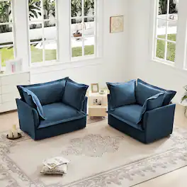 Anysun - Set of 2 Chenille Slipcovered Armchairs - Deep Seat, Includes Large Pillows for Living Room, Reading Room or Office - Blue