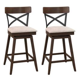 Kadyn - 2-Pc Set Wooden Swivel Bar Stools with Cushioned Seat and Open X Back-25 In, for Kitchen Island - Beige
